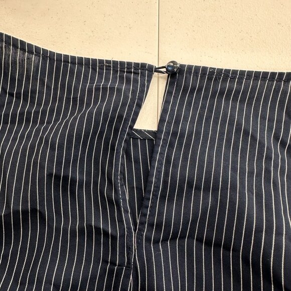 Luxology Navy Pinstripe Ruffle Sleeve Dress 8 Rayon Tencel Striped Old Money - Picture 10 of 10
